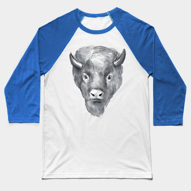 American Bison Head Watercolor Baseball T-Shirt by patrimonio